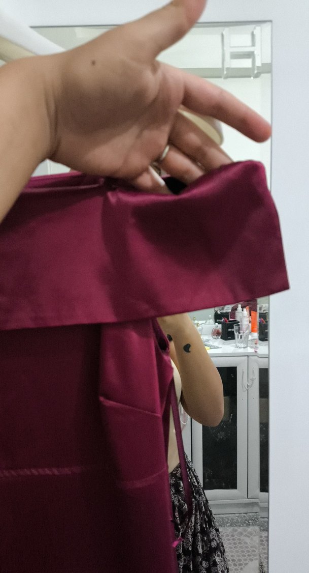 Bordo Uzun Drapeli Kadın Abiye Elbise - Görsel 4