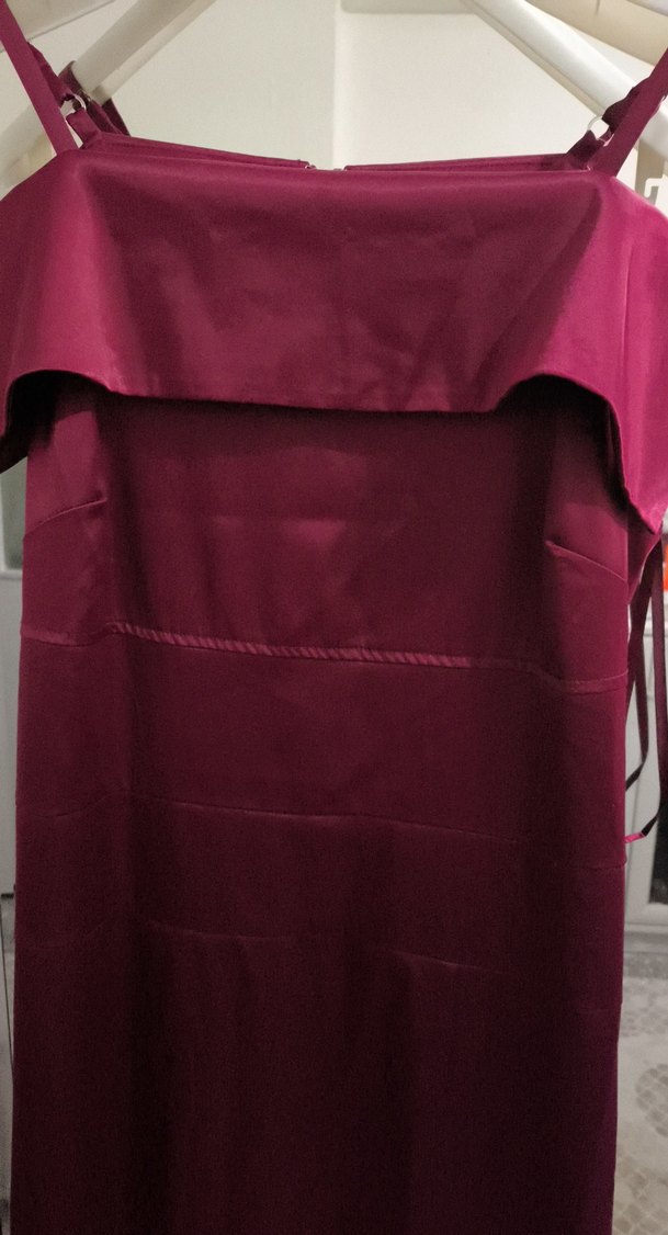 Bordo Uzun Drapeli Kadın Abiye Elbise - Görsel 3