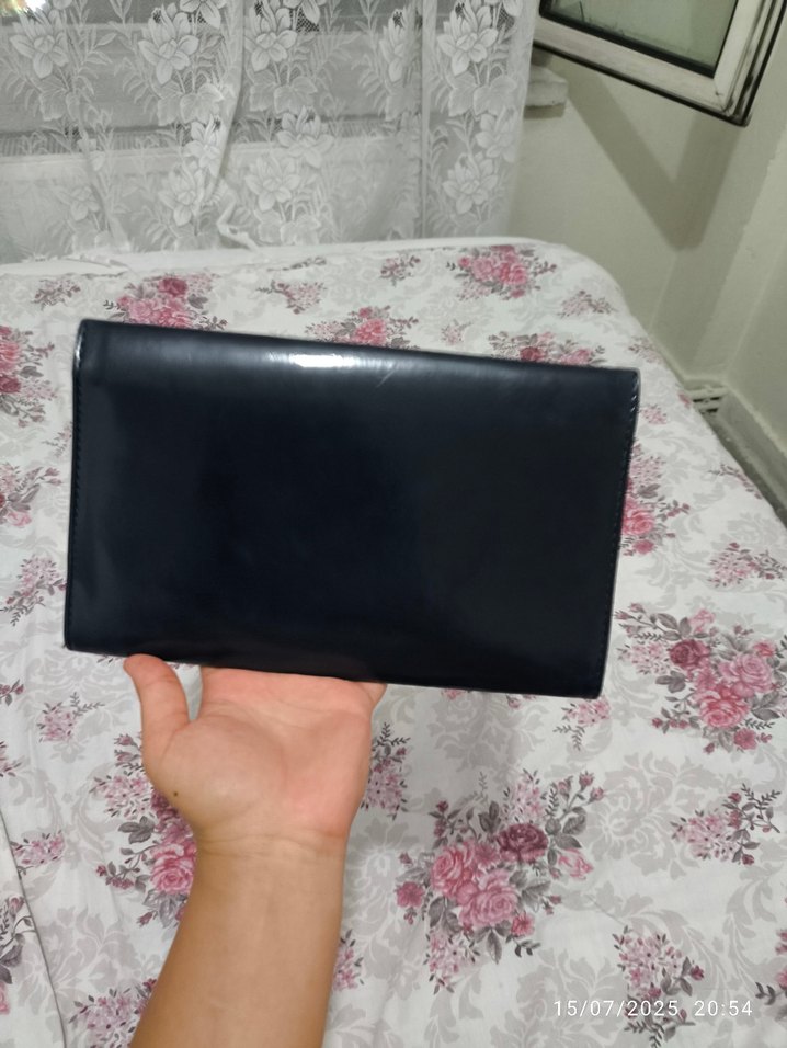 Mavi Baskılı Deri Vintage Tokalı Kadın Portföyü - Görsel 3