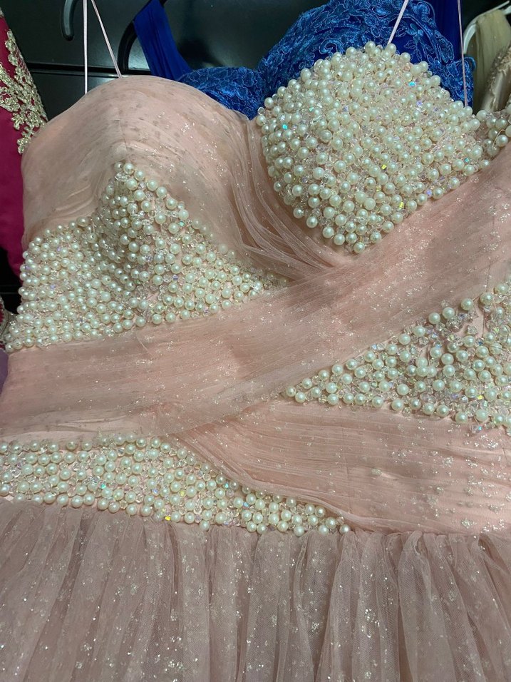 Pudra Pembe Straplez Uzun Abiye Elbise - Görsel 3