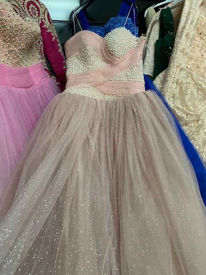 Pudra Pembe Straplez Uzun Abiye Elbise - Görsel 2