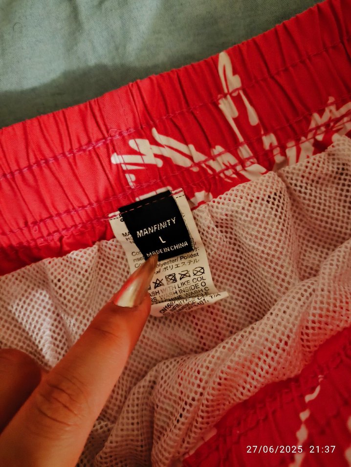 Düğmeli pembe Palmiye Desenli Erkek Mayo Şortu - Görsel 3