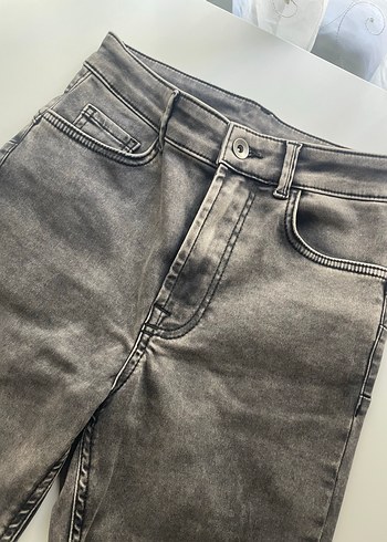 Gri Kadın Denim Pantolon Midi Boy - Görsel 2