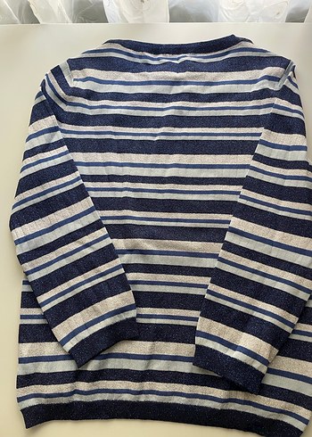 Çizgili Kısa Kollu Triko Kadın Kazak - Görsel 3