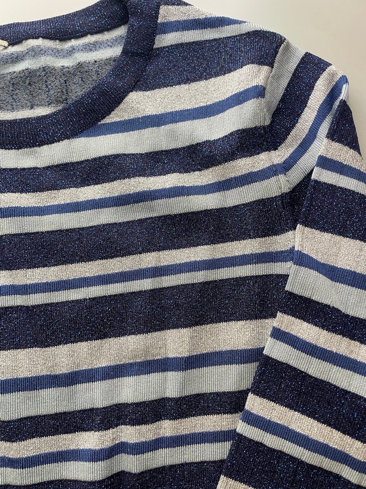 Çizgili Kısa Kollu Triko Kadın Kazak - Görsel 4