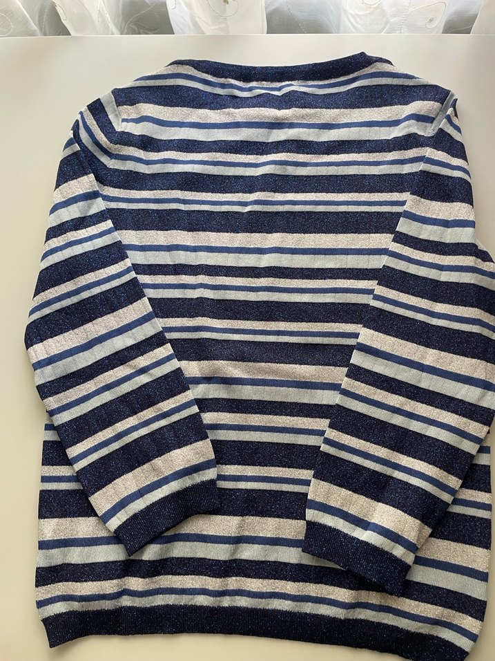 Çizgili Kısa Kollu Triko Kadın Kazak - Görsel 3