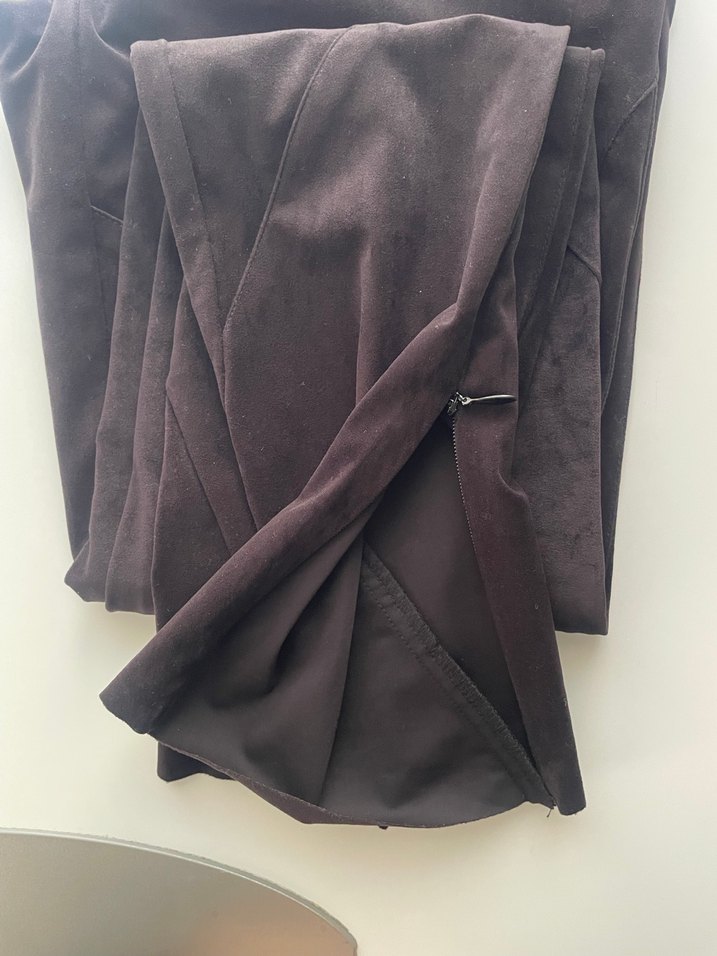 Kahverengi Süet Kadın Pantolon, Fermuarlı, Midi Boy - Görsel 5