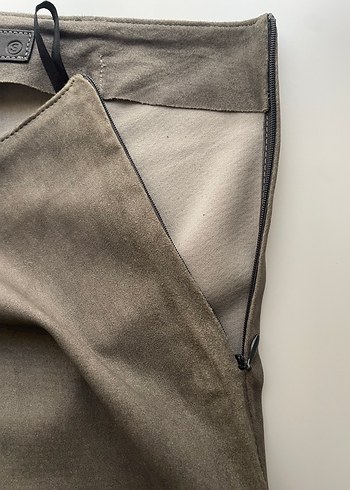 Bej Kadın Süet Kemerli Midi Kumaş Pantolon - Görsel 3