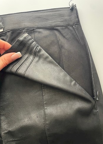 Deri Siyah Kadın Pantolon Fermuarlı - Görsel 4