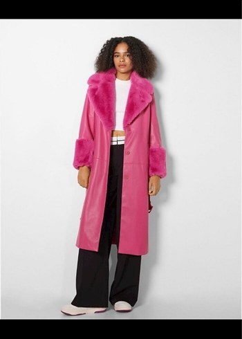 Pembe Kürklü Uzun Kadın Kaban - Görsel 2