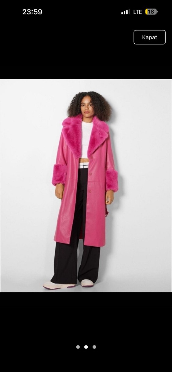 Pembe Kürklü Uzun Kadın Kaban - Görsel 2