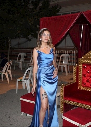 Mavi Drapeli Uzun Abiye Elbise - Görsel 2