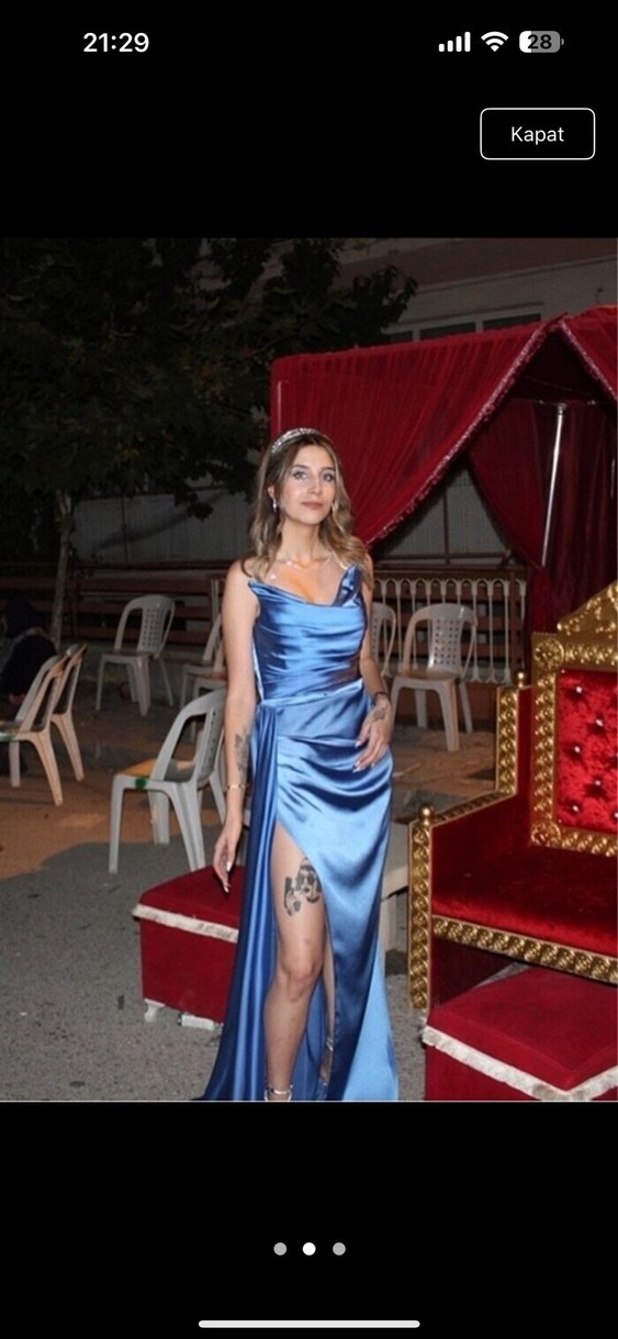 Mavi Drapeli Uzun Abiye Elbise - Görsel 2