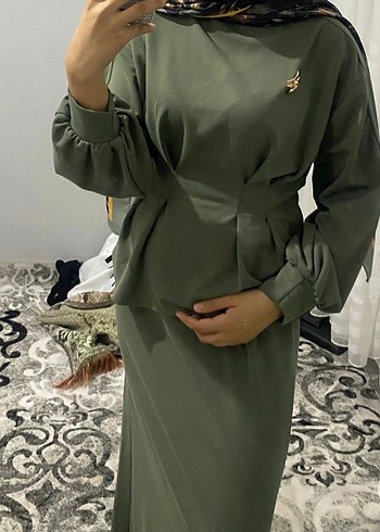 Salaş Kesim, Uzun Kollu Haki Kadın etekli takım - Görsel 2