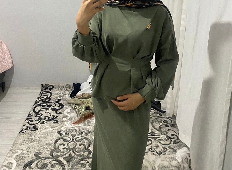 Salaş Kesim, Uzun Kollu Haki Kadın etekli takım - Görsel 2