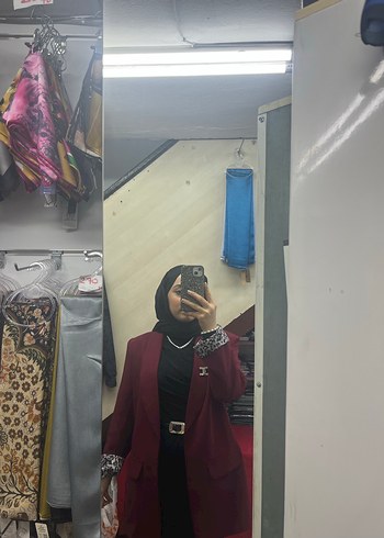 Bordo Kadın kolu leoparlı blazaer  Ceket - Görsel 3