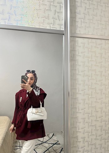 Bordo şeritli Kadın blazer Ceket - Görsel 4