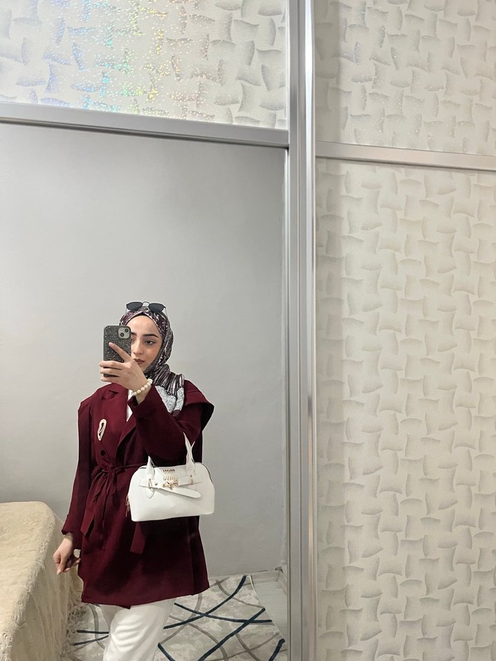 Bordo şeritli Kadın blazer Ceket - Görsel 4