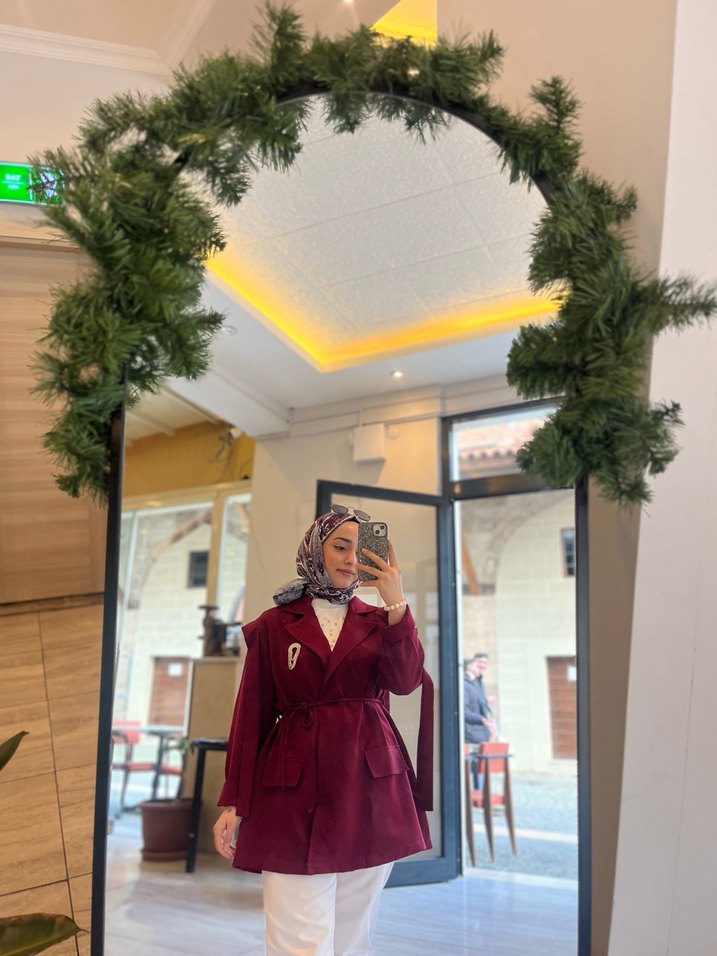 Bordo şeritli Kadın blazer Ceket - Görsel 2