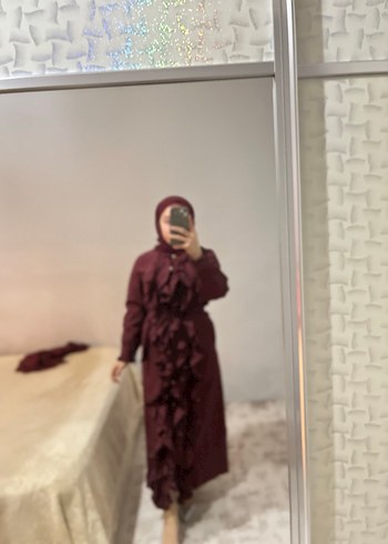 Bordo Uzun Kollu Drapeli Uzun Elbise - Görsel 3