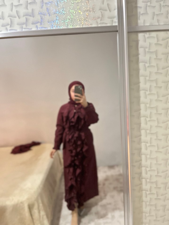 Bordo Uzun Kollu Drapeli Uzun Elbise - Görsel 3