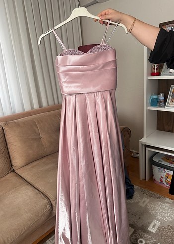 Parlak Pembe Drapeli Uzun Abiye Elbise - Görsel 2