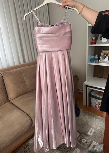 Parlak Pembe Drapeli Uzun Abiye Elbise - Görsel 3