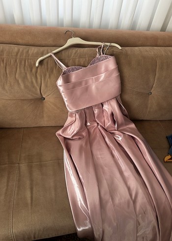 Parlak Pembe Drapeli Uzun Abiye Elbise - Görsel 4