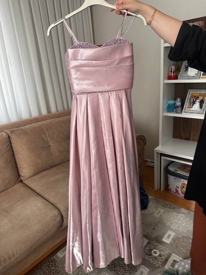 Parlak Pembe Drapeli Uzun Abiye Elbise - Görsel 3