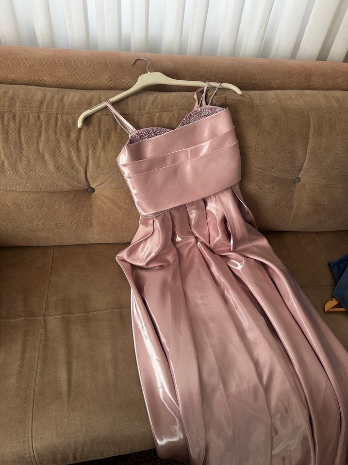 Parlak Pembe Drapeli Uzun Abiye Elbise - Görsel 4