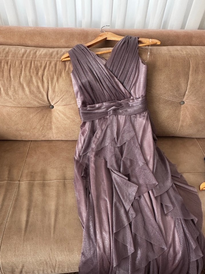 Uzun Mor Drapeli V Yaka Abiye Elbise - Görsel 2