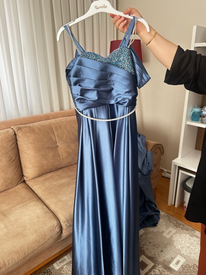 Lacivert Uzun Abiye Elbise - Görsel 2