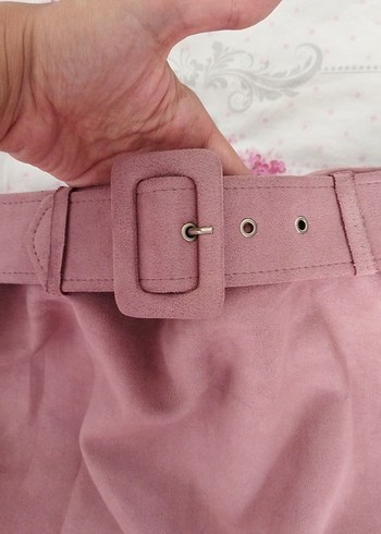 Pembe Süet Kemerli Kalem Etek - Görsel 5
