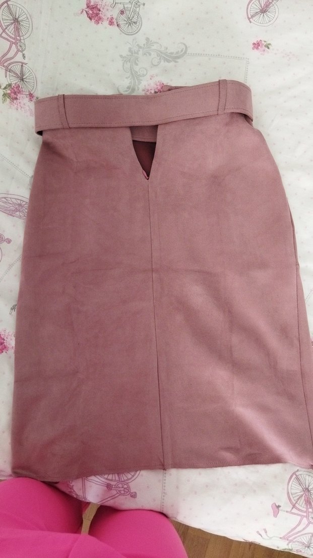 Pembe Süet Kemerli Kalem Etek - Görsel 3