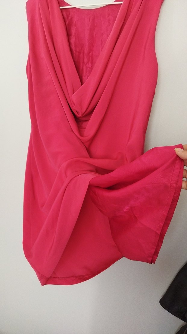 Zara Pembe V Yaka Şifon Mini Elbise - Görsel 3