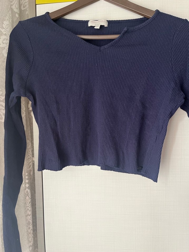 pull and bear Kadın Lacivert V Yakalı Triko Bluz - Görsel 2