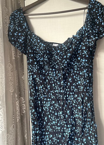 Bershka Mavi Desenli V Yakalı Uzun Elbise - Görsel 2