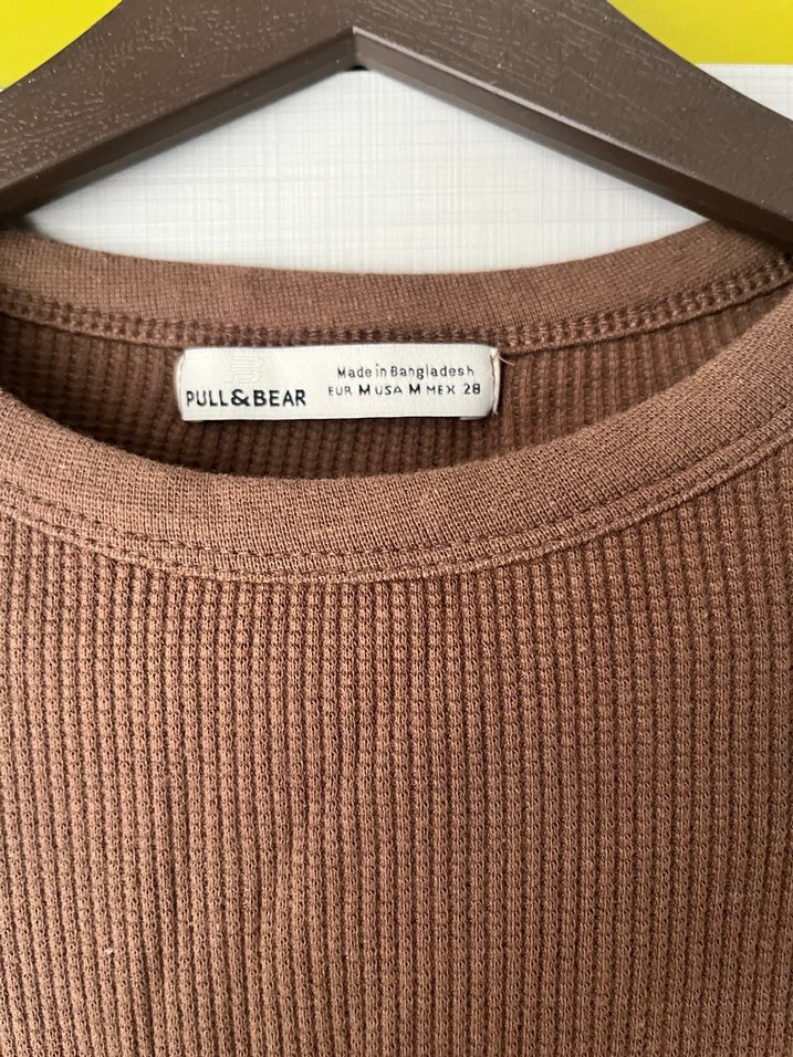 Pull and Bear Kahverengi Uzun Kollu Triko Kadın Kazak - Görsel 2