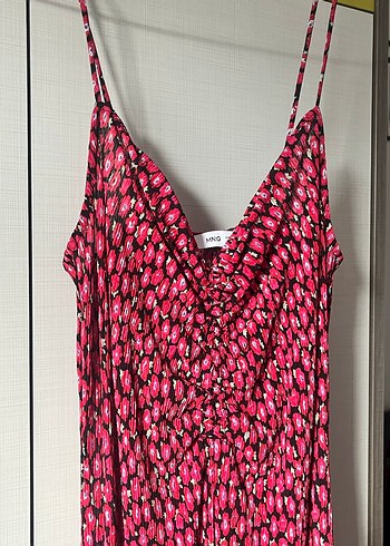 Mango Pembe kırmızı Uzun Askılı Salaş Kadın Elbise - Görsel 2