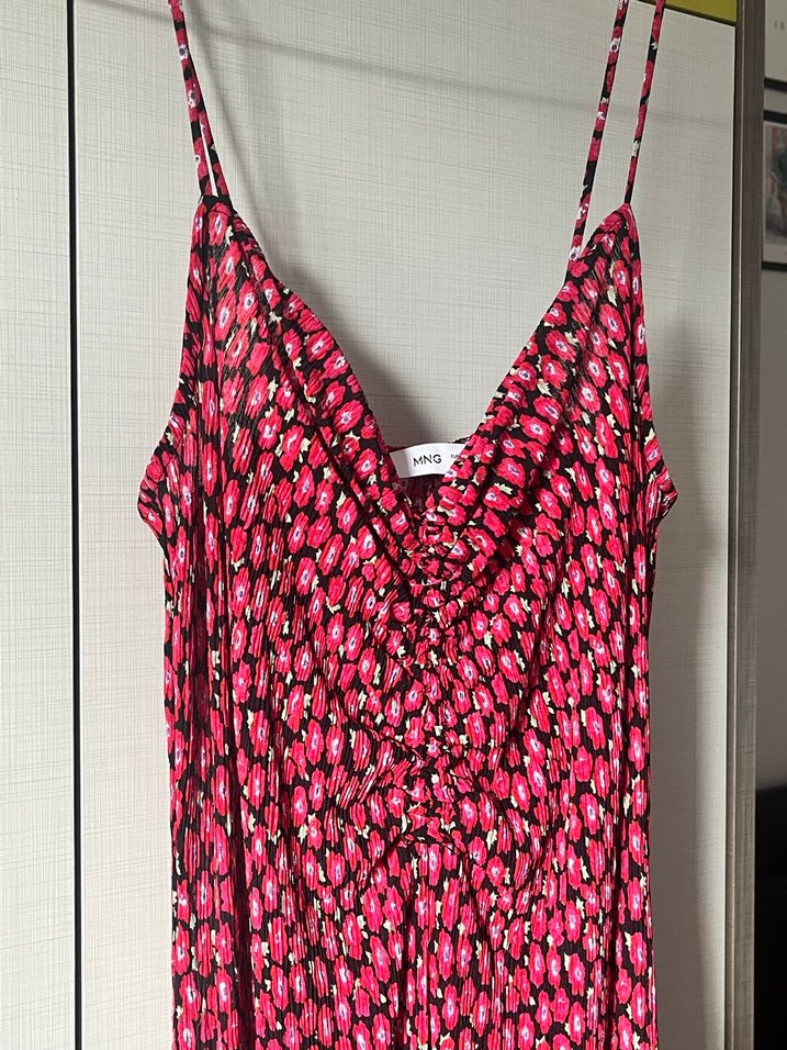 Mango Pembe kırmızı Uzun Askılı Salaş Kadın Elbise - Görsel 2