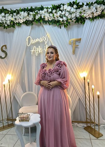 Pembe Uzun Abiye Elbise
