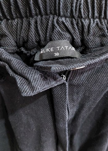 Kadın Siyah Kemerli Bol Kesim Denim Pantolon - Görsel 2