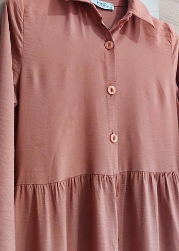 Bakır Uzun Kollu Düğmeli Bohem Elbise - Görsel 5