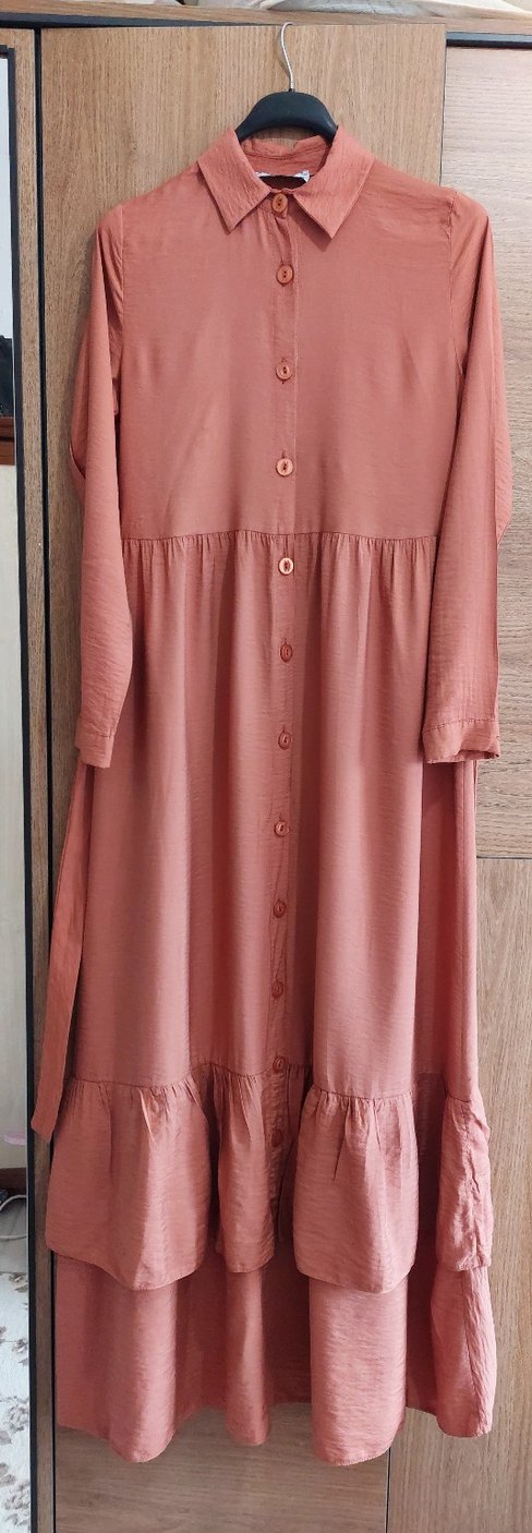 Bakır Uzun Kollu Düğmeli Bohem Elbise - Görsel 3