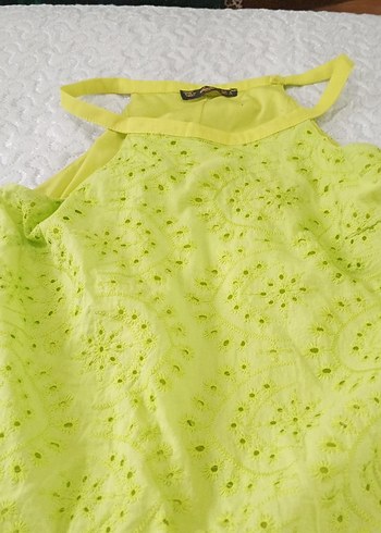 Fıstık yeşili Dantel Detaylı Askılı Kız elbise - Görsel 2