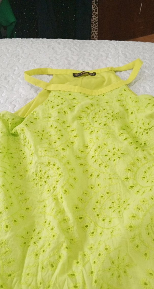 Fıstık yeşili Dantel Detaylı Askılı Kız elbise - Görsel 2