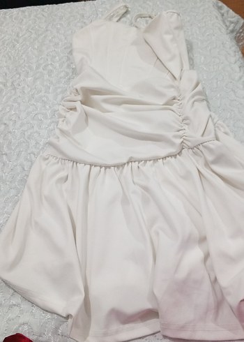 Beyaz Straplez Mini elbise - Görsel 2