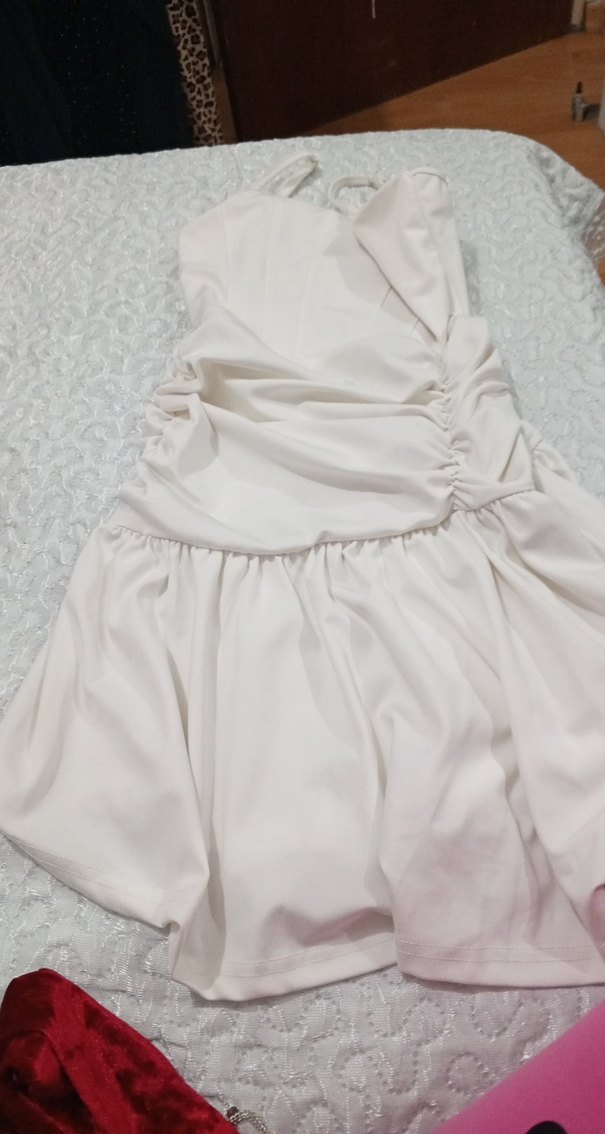 Beyaz Straplez Mini elbise - Görsel 2