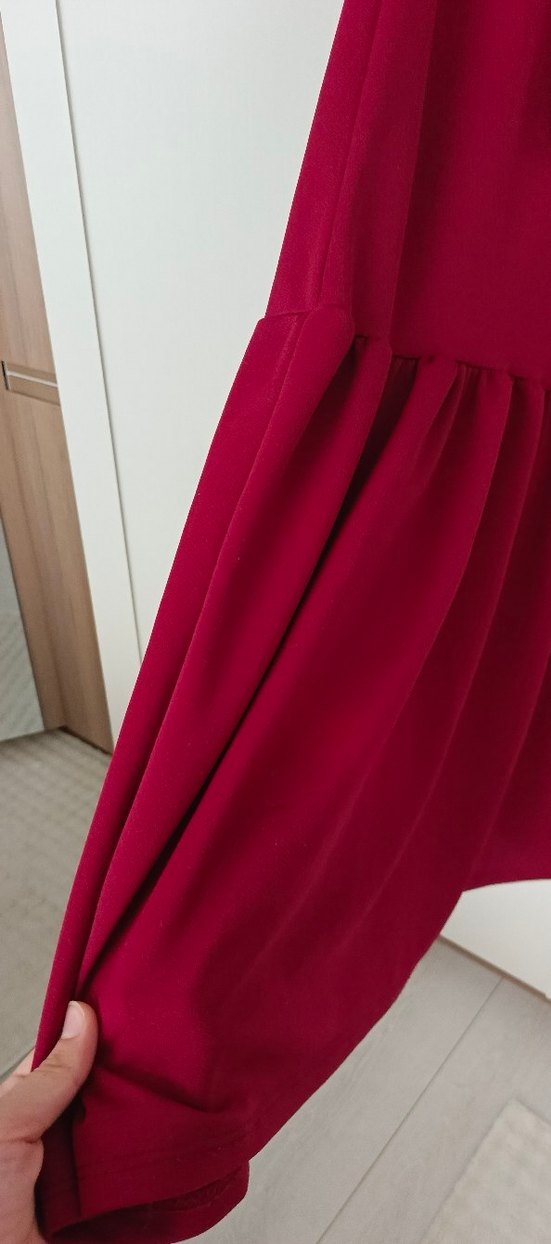 Düğmeli Bordo Uzun Kadın Elbise - Görsel 3