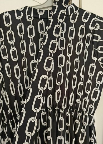 Zincir Desenli Siyah Uzun Elbise - Görsel 5